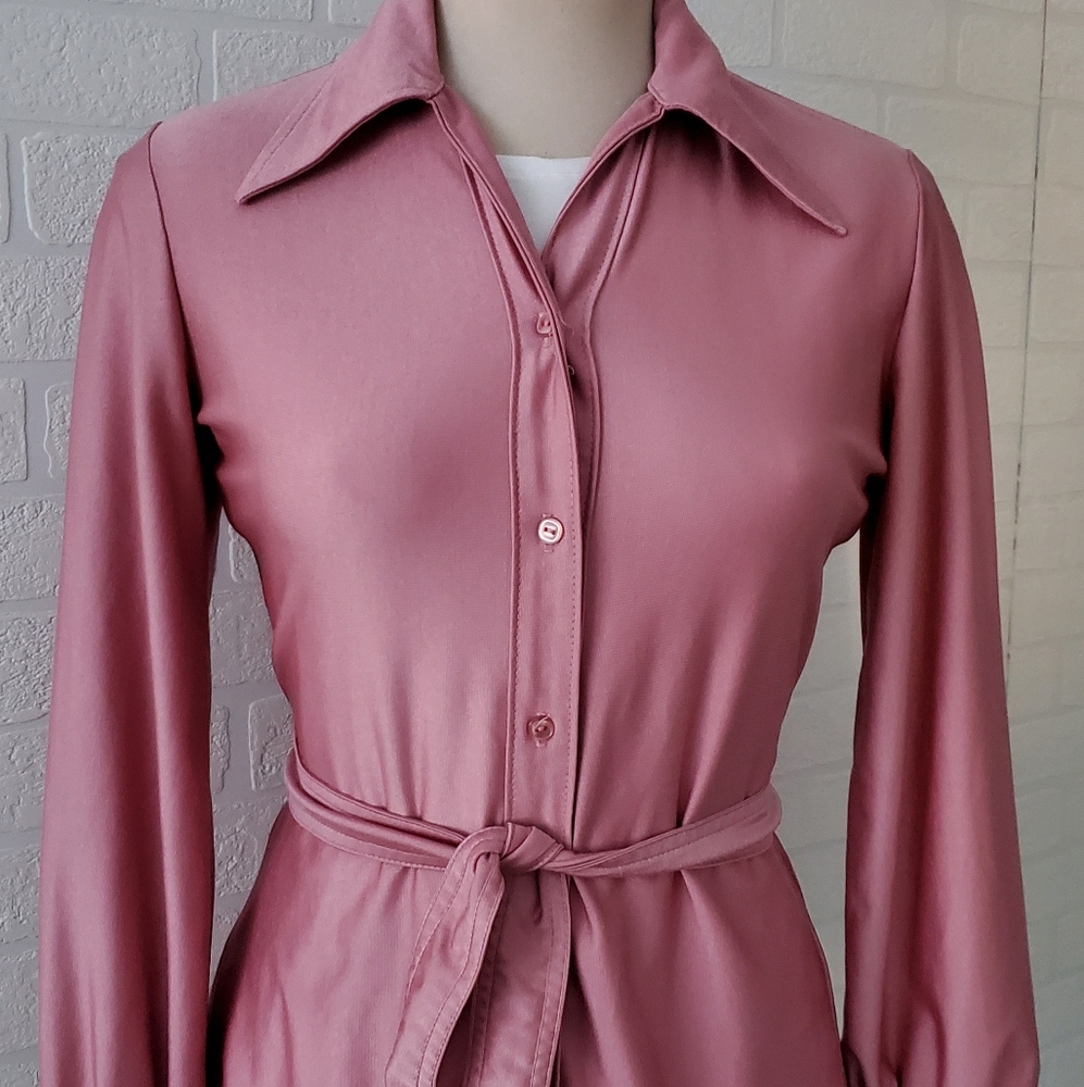 Vintage Dusty Rose Button-Front Blouse